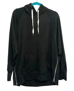 Gap Black Zip Side Hoodie Tunic‎ Medium Longline Sweatshirt Zip Hem thumbnail 1