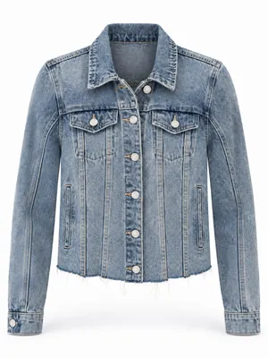 BLANKNYC Cropped Distressed Denim Jacket Raw Hem Women’s Medium thumbnail 2