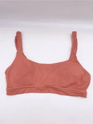 Aerie Scoop Neck High Cut Cheeky Bikini Set Size XL Salmon Pink Textured Knit thumbnail 2