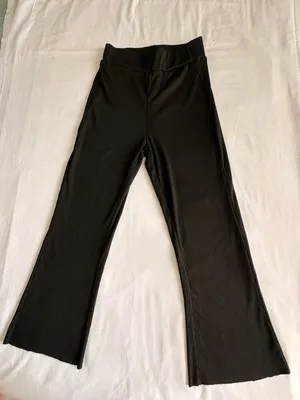 Black Ribbed Wide Leg Stretch Pants XS thumbnail 1