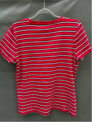 Women's Tommy Hilfiger Striped V-Neck Short Sleeve Tee Red White XL thumbnail 5