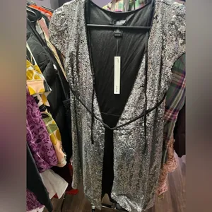 Aqua Silver Sequin Wrap Dress Sz Small thumbnail 3