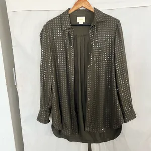 Anthropologie Maeve Olive Green Button Down Sequin Shirt Size XS thumbnail 3
