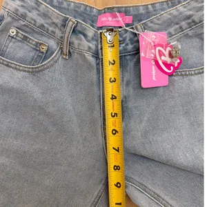 Edikted Baggy Jeans Low Rise Embroidered Barbie Size XS Blue Pink thumbnail 6