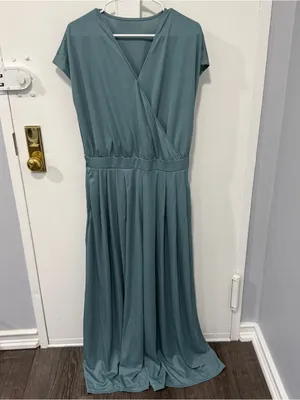 NWOT Halara Blue V Neck Short Sleeve Wide Leg Flowy Waffle Casual Jumpsuit thumbnail 6