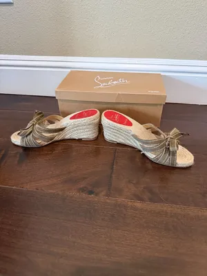 Christian Louboutin Tiburon Natural Strappy Wedge Heels Sandals Size 8 thumbnail 3