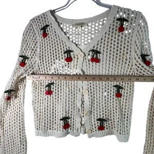 Coquette Festival Cherry Crochet Cardigan Cotton Open Knit Cream XS NWT Softgirl thumbnail 6