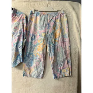 Lauren Ralph Lauren Pajama Set Womens Medium Pink Paisley Cotton 3/4 Sleeve Crop thumbnail 4
