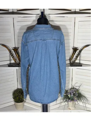 Vintage 90s Bill Blass women's denim shirt blue cotton Western grunge cottage M thumbnail 2
