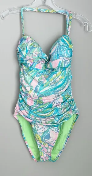 Lilly Pulitzer Size 6 Printed One Piece Swim Suit Bandeau Strapless Multicolor thumbnail 1