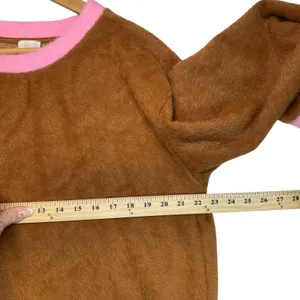 Anthropologie Maeve Cozy Ringer Fuzzy‎ Sweatshirt Honey Brown and Pink NWT thumbnail 4