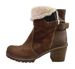 Manas Women's Brown Suede Sherpa Fold Over Buckle Strap Zip Snow Boots 38 US 7.5 thumbnail 1