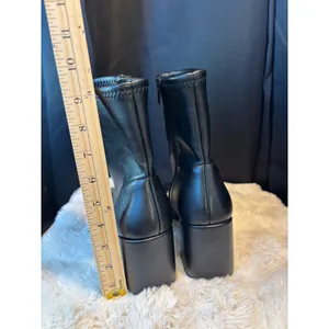 A New Day Black Faux Leather Square Toe Block Heel Sock Ankle Boots Size 7.5 thumbnail 3