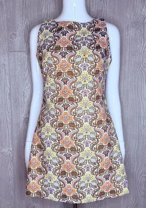 Zara trafaluc gold and brown warm tone paisley dress sleeveless short dress sm thumbnail 1