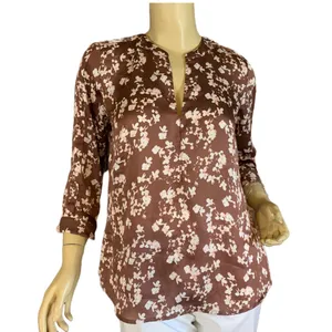 The Limited Brown And Pink Floral Print Satin 3/4 Sleeve Tunic (S) thumbnail 2