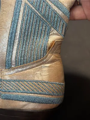 Old Gringo Women's 7.5B Metallic Silver Cowgirl Boots w/Geometric Blue Stitching thumbnail 7