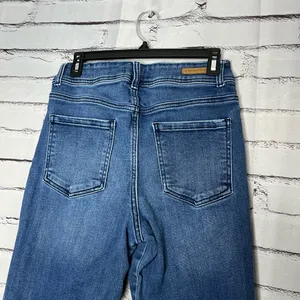 Blue Flare Wide Leg Jeans High-Rise Waist Hippie Y2K Baggy Style SZ 29 Retro thumbnail 9