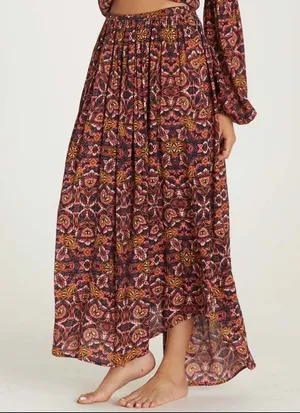 Billabong maxi skirt abstract printed browns, blue, pink & white size M NWT thumbnail 1