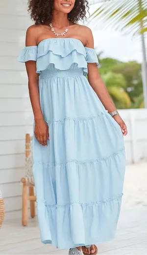 New fabulous‎ dress LASCANA Tiered Carmen Maxi Dress thumbnail 1