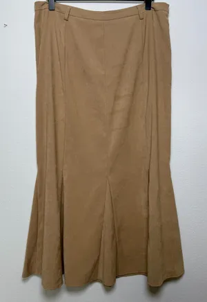 VTG 90s Women Suede Midi Skirt‎ 10 Tan Pleated Academia Western Boho Equestrian thumbnail 1