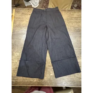 Kate Spade Denim Cropped Wide Leg Blue Indigo Jeans Size 6 Cuffed Patch Pocket thumbnail 3
