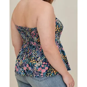 Torrid SZ 0 (Large) Challis Lace-Up Back Corset Top Floral Strapless Smocked New thumbnail 2