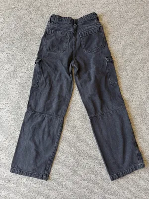H&M Black Washed Cargo Wide Leg‎ Jeans Size 2 Bikercore thumbnail 2