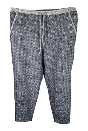Free People Harley Pant Womens Large Jacquard Blue‎ Gold Geometric Drawstring thumbnail 1