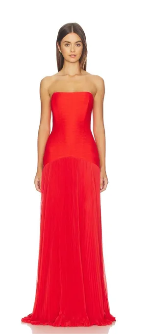 Alexis Sunniva Dress Strapless Formal Gown Pleated red sz 4 thumbnail 1