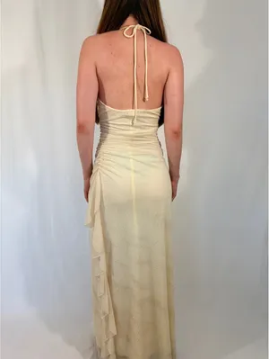 Sparkly Cream White Vintage Halter Neck Ruffle Party Formal Dress thumbnail 7
