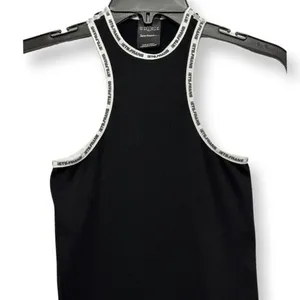 Iets Frans Black Bodycon Dress Logo Tape Racerback Mini Sporty Athletic S NWOT thumbnail 4