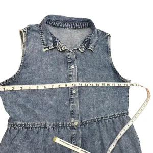 Vintage Acid Wash Denim‎ Dress Sleeveless Button Down 90s Medium thumbnail 7
