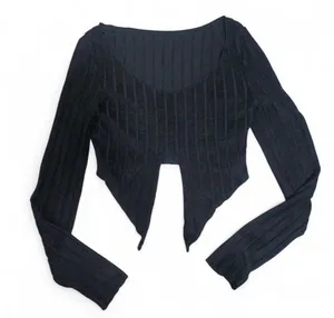 SheIn Black Ribbed Long Sleeve Top thumbnail 1