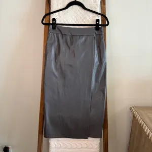 NWT NUDE Asphalt Grey Faux Leather Faux Wrap Midi Skirt thumbnail 2