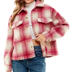 Vici Plaid Oversized Boxy‎ Jacket Medium Shirt Shacket Pink Cabincore Cozy Fuzzy thumbnail 1