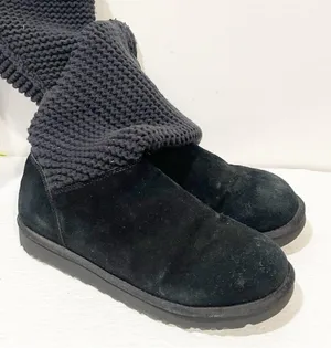 UGG Australia Shaina Size 11 Black Suede Leather /Knit High Ankle Boots 1012534 thumbnail 4