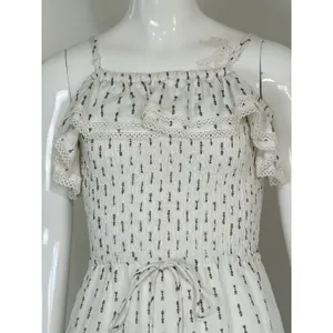 Lost + Wander Womens Size S White Boho Smocked Mini Dress Spaghetti Strap Tassel thumbnail 4