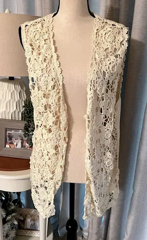 Sostanza Crochet Sweater Vest‎ Vintage Medium Boho Ramie Floral Hippie 90s Y2K thumbnail 1