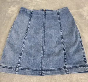 Free People Skirt Womens 6 Blue Denim Mini‎ Boho Beachy Festival Stretch thumbnail 1