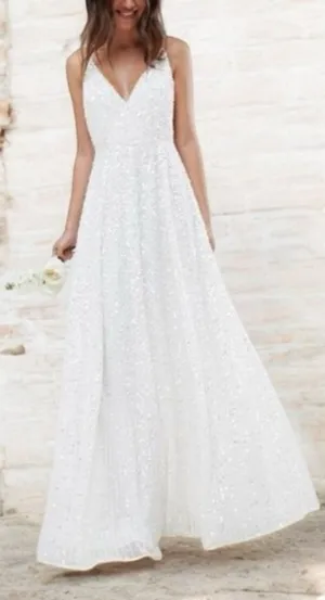NWT ASOS Ivory Sequined Beaded Josie Backless Cami Maxi Wedding Dress Size 6 NEW thumbnail 1