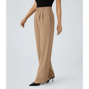 Halara Flex High Waisted Zipper Pocket Shirred Straight Work Pants Beige S NWT thumbnail 16