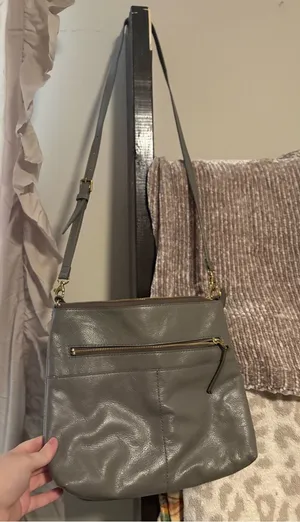 Fossil Gray Leather Crossbody with Gold Hardware thumbnail 1