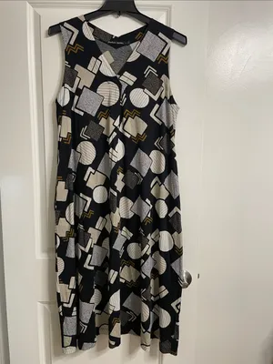Gudrun Sjodén Sleeveless Black Midi Dress With Abstract Geometric Print Size L thumbnail 2