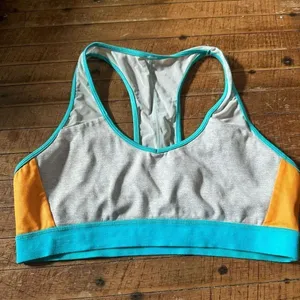 Alo Yoga strappy racerback 80’s neon athletic workout bra thumbnail 2