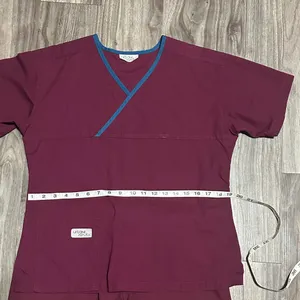 Urbane Straight-Leg Scrub Set in Burgundy with Blue Trim thumbnail 5