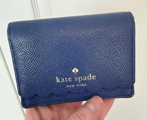 Kate Spade Navy Textured Wallet with Scalloped Edge, Pink interior. thumbnail 1
