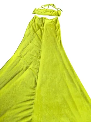 Tresser Chartreuse Twist Front Bandeau Maxi Skirt Set Small Women's thumbnail 3