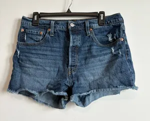 Levi’s 501 Button Fly High Waisted Cutoff Distressed‎ Denim Shorts Dark Size 31 thumbnail 1
