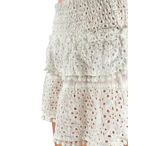 Women's White Floral Eyelet Embroidery Tiered Ruffled Mini Flare A-Line Skirt S thumbnail 2
