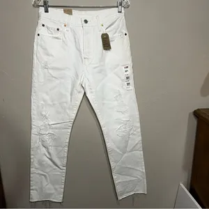 NWT Levi's 501’s White Distressed High‎ Rise Raw Hem Straight Leg Denim Jeans thumbnail 4